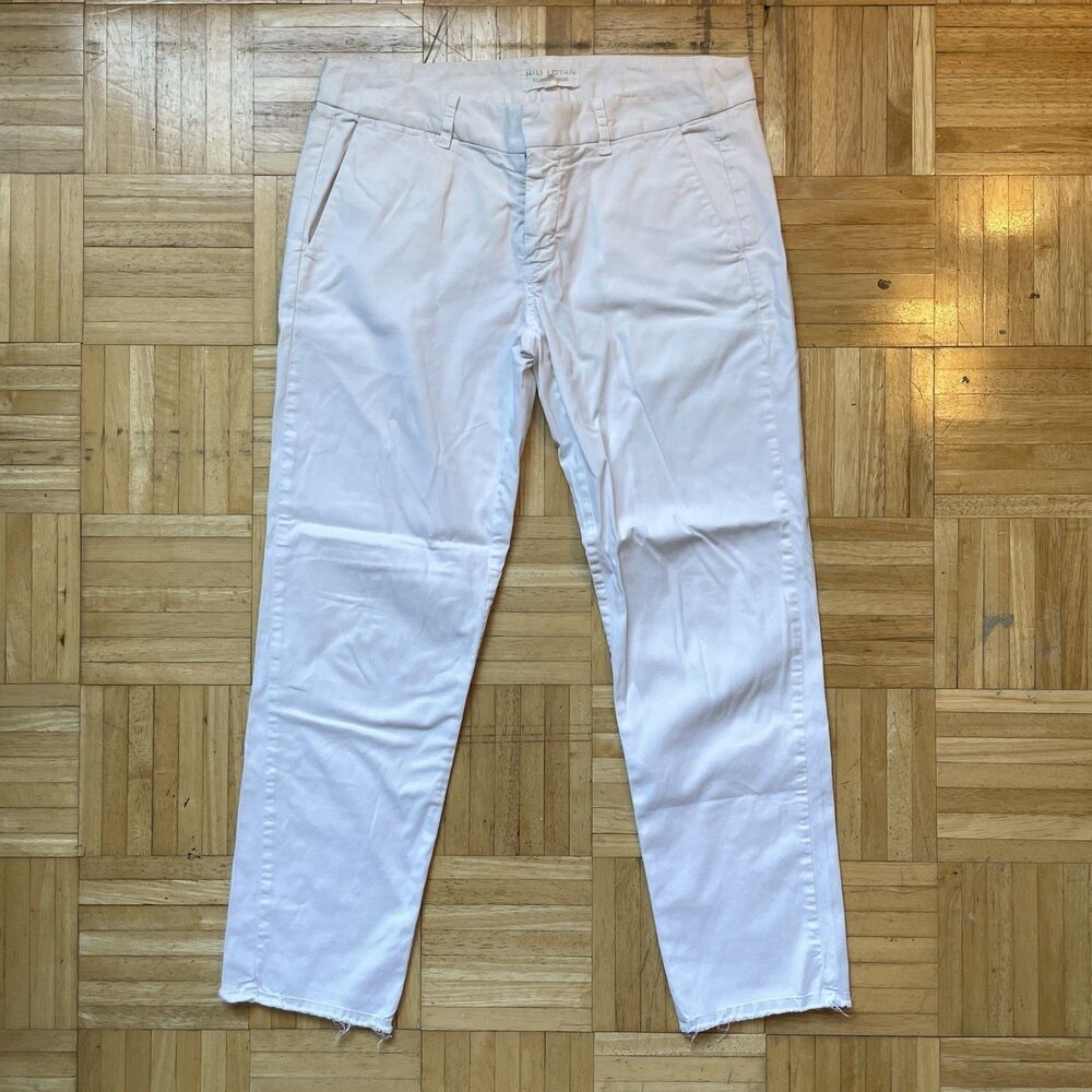 Nili Lotan East Hampton Pant Women's 2 Eggshell Crop Raw Hem Lightweight Twill